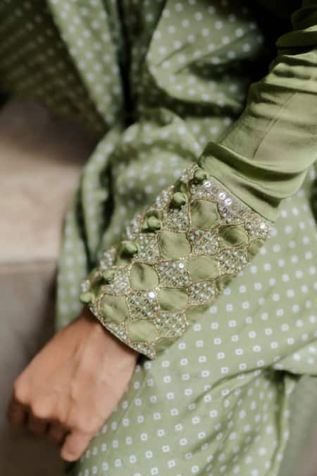 Buy_Tussah By Siddhi Shah_Green Top Modal Silk Sequin Embroidered Cuff Sleeve With Pant  _Online_at_Aza_Fashions