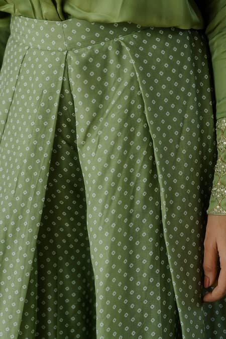 Tussah By Siddhi Shah_Green Top Modal Silk Sequin Embroidered Cuff Sleeve With Pant  _at_Aza_Fashions
