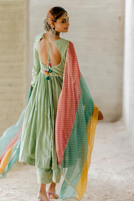 Tussah By Siddhi Shah Anarkali Set With Organza Bandhej Print Dupatta 