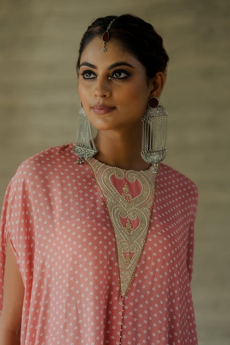 Buy Tussah By Siddhi Shah Pink Spun Silk Printed Peral Embroidered Bodice Kaftan With Pant Online at Aza Fashions Buy_Tussah By Siddhi Shah_Pink Spun Silk Printed Peral Embroidered Bodice Kaftan With Pant _Online_at_Aza_Fashions