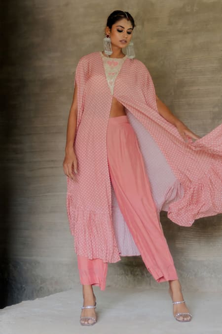 Shop Tussah By Siddhi Shah Pink Spun Silk Printed Peral Embroidered Bodice Kaftan With Pant Online at Aza Fashions Shop_Tussah By Siddhi Shah_Pink Spun Silk Printed Peral Embroidered Bodice Kaftan With Pant _Online_at_Aza_Fashions