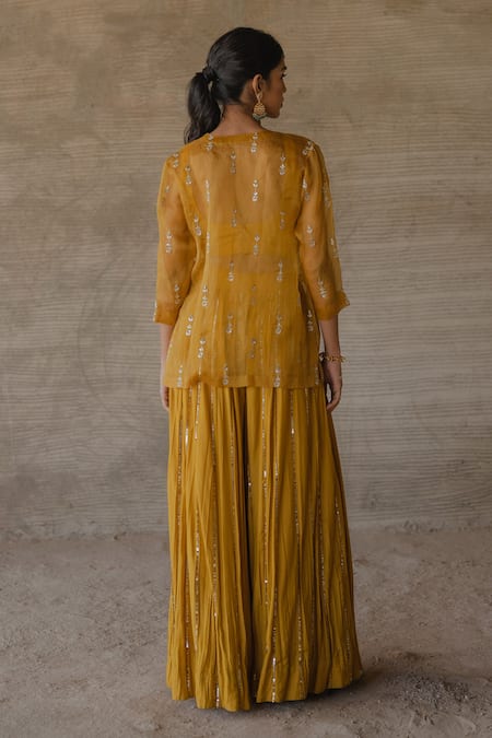 Tussah By Siddhi Shah Sequin Floral Embroidered Jacket Gharara Set 