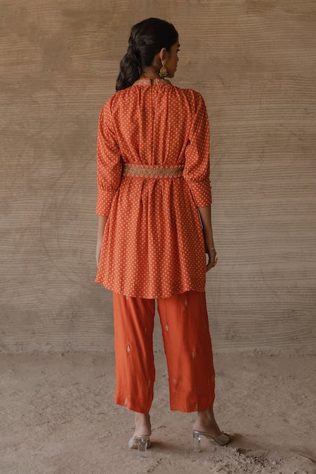 Tussah By Siddhi Shah Bandhej Patterned Belted Tunic With Pant 
