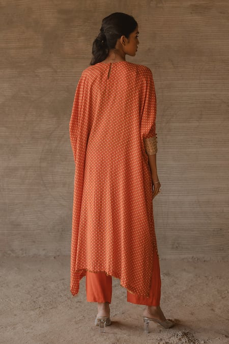 Tussah By Siddhi Shah Bandhej Embroidered Flared Kaftan & Pant 