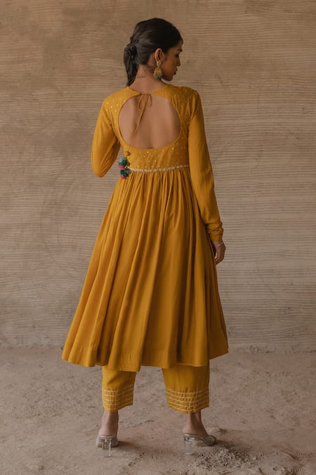 Tussah By Siddhi Shah Sequin Embroidered Yoke Anarkali Pant Set 