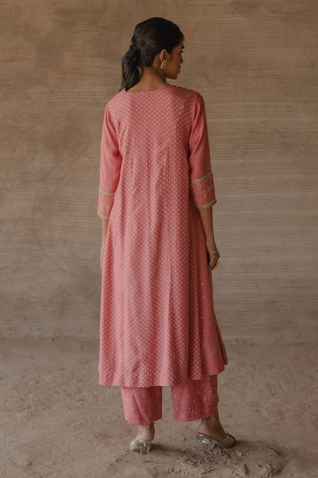 Tussah By Siddhi Shah Bandhej Pattern Panelled Anarkali With Pant 