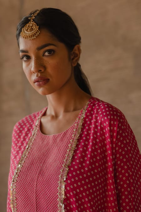 Buy_Tussah By Siddhi Shah_Pink Silk Sequins Round Neck Embroidered Bodice Kaftan With Pant _Online_at_Aza_Fashions