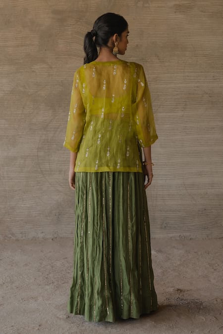 Tussah By Siddhi Shah Floral Sequin Embroidered Jacket Gharara Set 