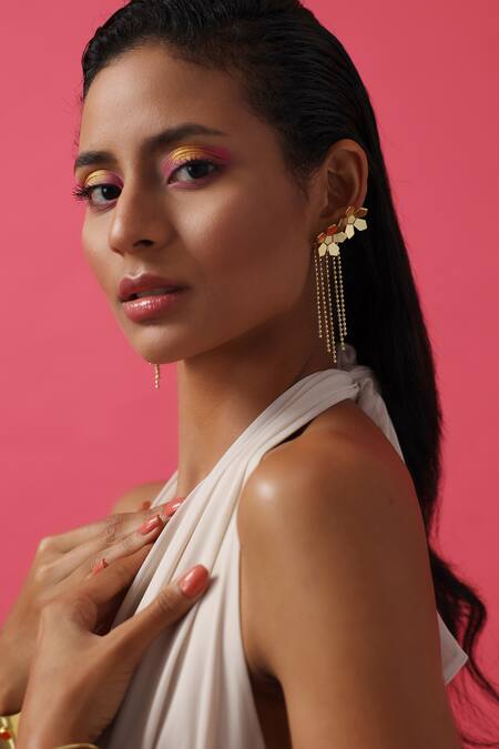 Varnika Arora Gold Plated Ivy Floral Pattern Earrings at Aza Fashions Varnika Arora_Gold Plated Ivy Floral Pattern Earrings _at_Aza_Fashions