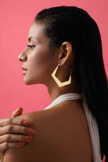 Shop_Varnika Arora_Gold Plated Espoir Geometric Pattern Hoops _Online_at_Aza_Fashions