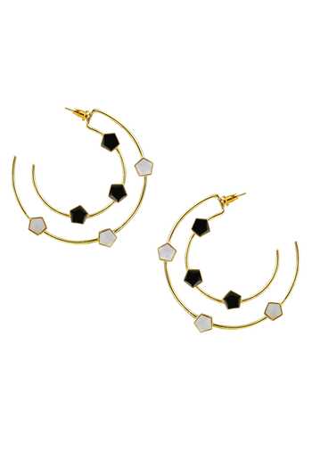 Shop Varnika Arora Gold Plated Pearls Magnolia Geometric Pattern Hoops at Aza Fashions Shop_Varnika Arora_Gold Plated Pearls Magnolia Geometric Pattern Hoops _at_Aza_Fashions