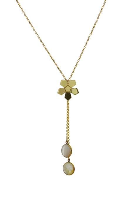 Shop_Varnika Arora_Gold Plated Plume Floral Pattern Necklace _at_Aza_Fashions