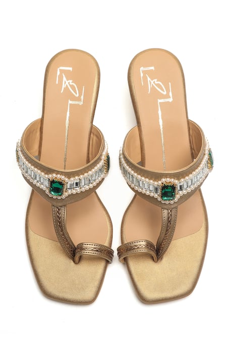 Shop_Nidhi Bhandari_Gold Crystals, Beads Embroidered Wedges _at_Aza_Fashions