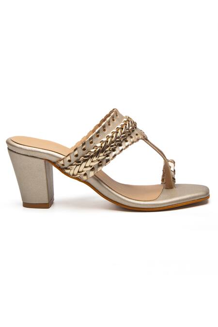 Nidhi Bhandari Gold Braided Embroidered Block Heels Online at Aza Fashions Nidhi Bhandari_Gold Braided Embroidered Block Heels _Online_at_Aza_Fashions