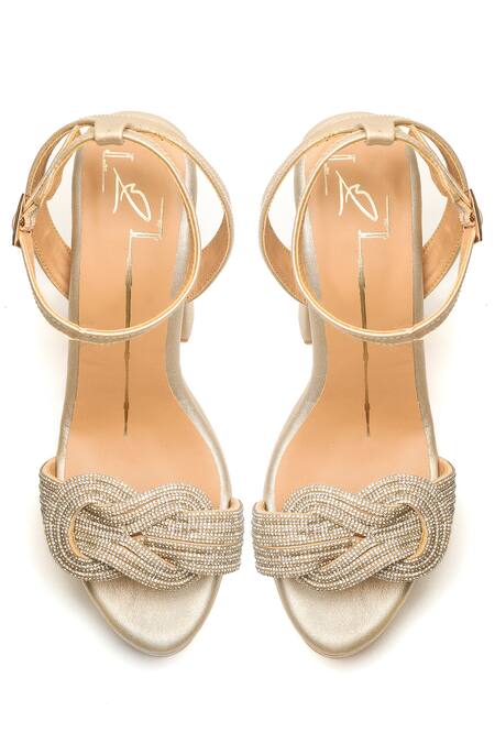 Shop_Nidhi Bhandari_Gold Stones Swarovski Embellished Block Heels _at_Aza_Fashions