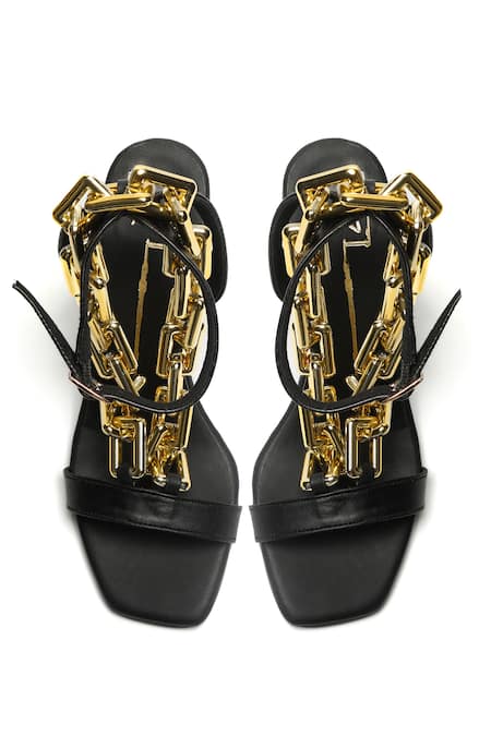 Shop Nidhi Bhandari Black Chains Embellished Block Heels at Aza Fashions Shop_Nidhi Bhandari_Black Chains Embellished Block Heels _at_Aza_Fashions