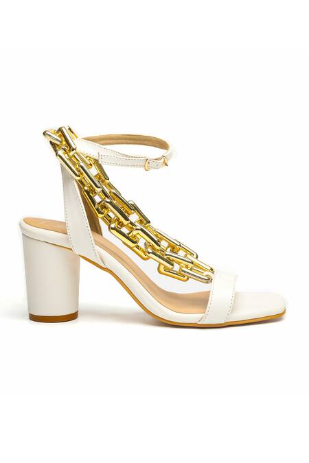 Nidhi Bhandari_White Chains Strap Embellished Block Heels _Online_at_Aza_Fashions