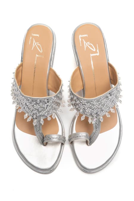 Shop Nidhi Bhandari Silver Beads, Crystals Hand Embroidered Block Heels at Aza Fashions Shop_Nidhi Bhandari_Silver Beads, Crystals Hand Embroidered Block Heels _at_Aza_Fashions