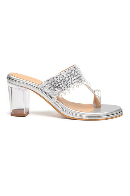 Nidhi Bhandari Silver Beads, Crystals Hand Embroidered Block Heels Online at Aza Fashions Nidhi Bhandari_Silver Beads, Crystals Hand Embroidered Block Heels _Online_at_Aza_Fashions