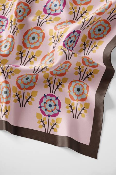 Thee Modern Roots Pink Silk Flower Print Stole Online at Aza Fashions Thee Modern Roots_Pink Silk Flower Print Stole _Online_at_Aza_Fashions