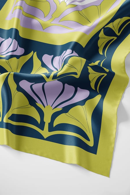 Thee Modern Roots_Blue Silk Botanical Dream Stole _Online_at_Aza_Fashions