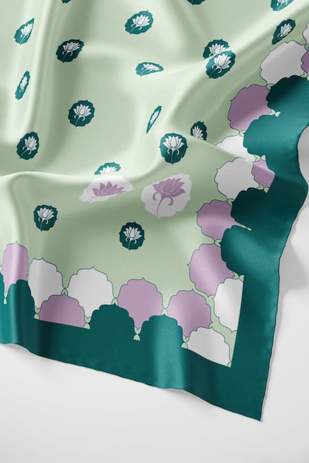 Thee Modern Roots_Green Silk Floating Garden Stole _Online_at_Aza_Fashions