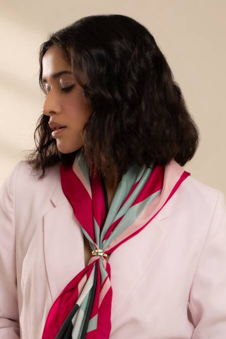 Shop_Thee Modern Roots_Fuchsia Inverted Wonders Silk Scarf _Online_at_Aza_Fashions