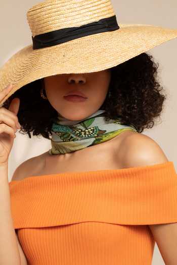 Shop_Thee Modern Roots_Green Nectar And Citrus Cotton Scarf_Online_at_Aza_Fashions