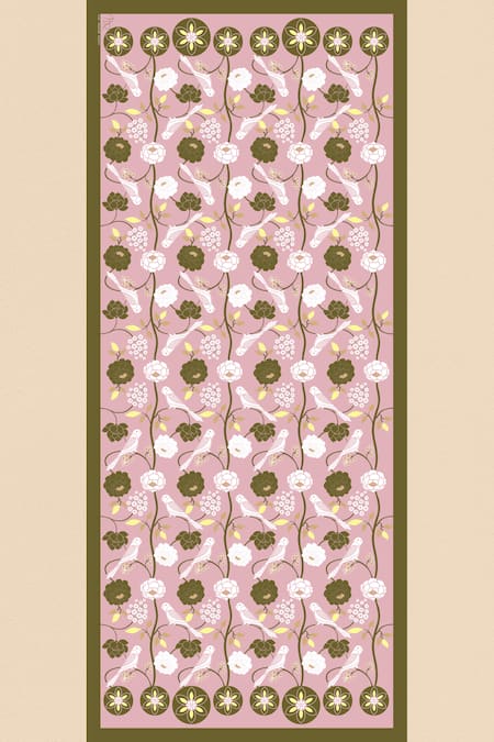 Shop Thee Modern Roots Pink , Satin Embroidery Talking Parrot Print Dupatta at Aza Fashions Shop_Thee Modern Roots_Pink , Satin Embroidery Talking Parrot Print Dupatta _at_Aza_Fashions