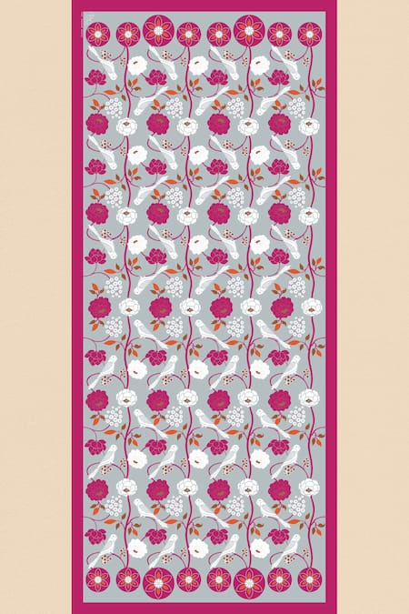 Shop Thee Modern Roots Blue Silk Chirping Charmers Floral Print Dupatta at Aza Fashions Shop_Thee Modern Roots_Blue Silk Chirping Charmers Floral Print Dupatta _at_Aza_Fashions