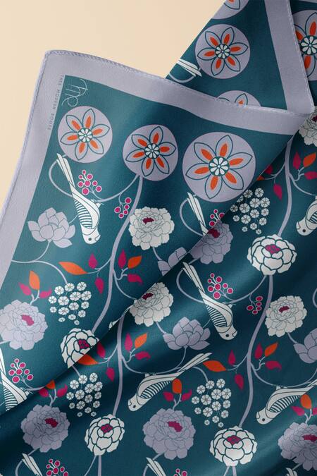 Buy Thee Modern Roots Blue Silk Embroidery Parrot Paradise Print Dupatta Online at Aza Fashions Buy_Thee Modern Roots_Blue Silk Embroidery Parrot Paradise Print Dupatta_Online_at_Aza_Fashions