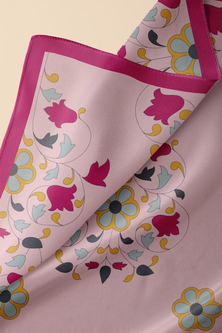 Thee Modern Roots Pink Silk Embroidery Flower Symphony Print Dupatta Online at Aza Fashions Thee Modern Roots_Pink Silk Embroidery Flower Symphony Print Dupatta _Online_at_Aza_Fashions