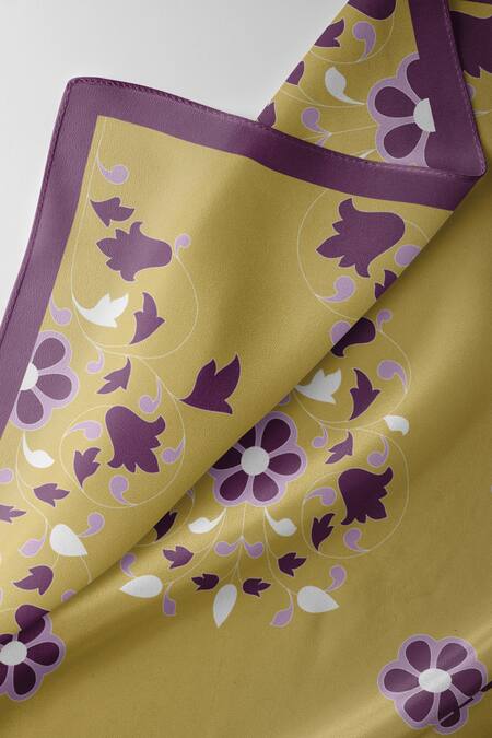 Thee Modern Roots_Yellow Silk Floral Cascade Print Dupatta _Online_at_Aza_Fashions