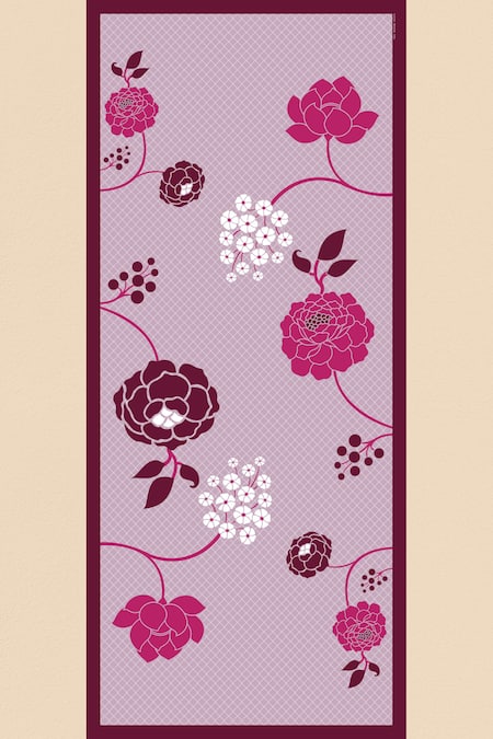 Shop_Thee Modern Roots_Purple , Satin Mughal Garden Print Dupatta _at_Aza_Fashions