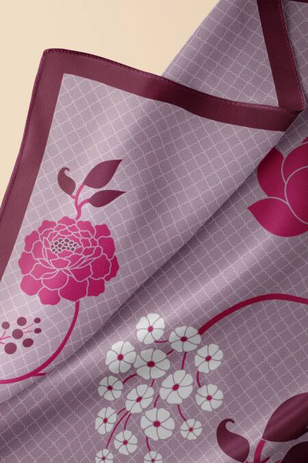 Thee Modern Roots_Purple , Satin Mughal Garden Print Dupatta _Online_at_Aza_Fashions