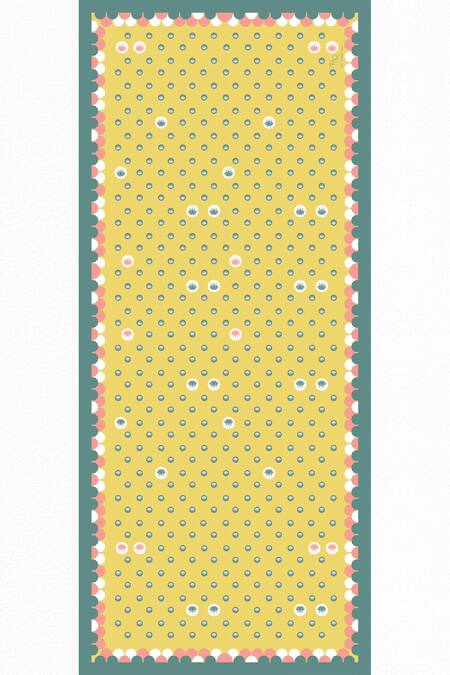 Shop_Thee Modern Roots_Yellow Silk Embroidery Lotus Dreams Print Dupatta _at_Aza_Fashions