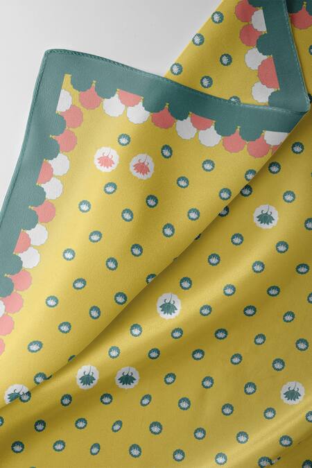 Thee Modern Roots_Yellow Silk Embroidery Lotus Dreams Print Dupatta _Online_at_Aza_Fashions