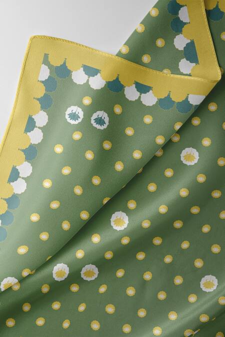 Thee Modern Roots_Green Silk Lotus Print Dupatta _Online_at_Aza_Fashions