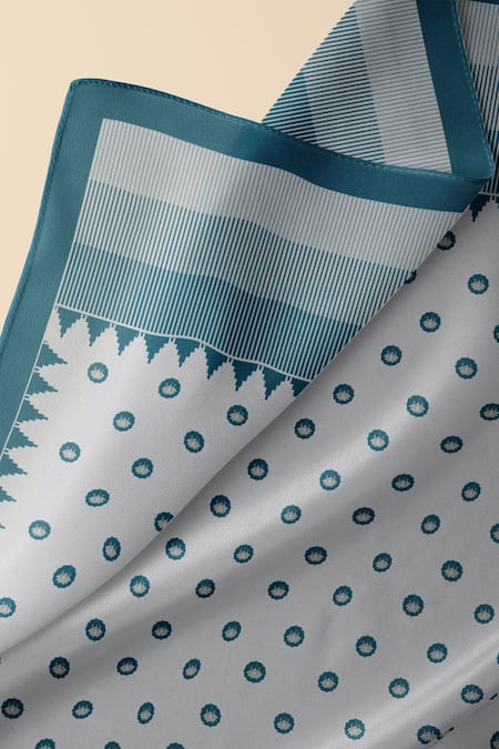 Thee Modern Roots_Blue Silk Lotus Blooms Printed Dupatta _Online_at_Aza_Fashions