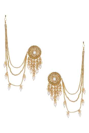 Vaidaan Gold Pearl Beaded Chandelier Earrings 