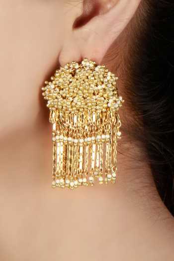 Vaidaan Gold Beaded Pearl Danglers 