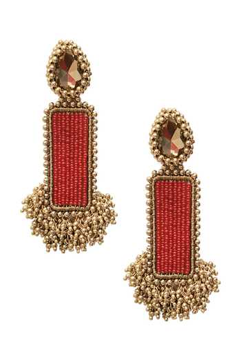 Vaidaan Gold Beaded Stone Top Danglers 