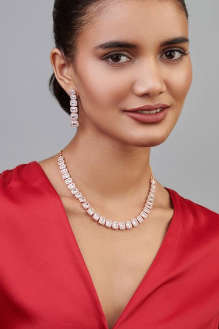 Alexa Rose Gold Simulated Diamond Pendant Set - Wholesale bridal hair  accessories & wedding jewellery UK