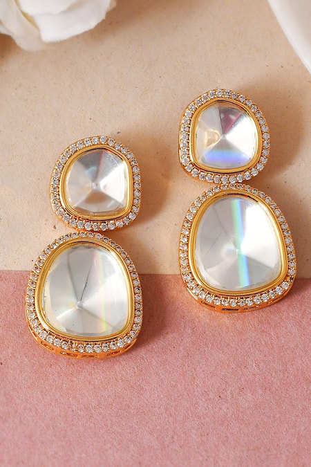 Ishhaara Polki Stone Embellished Drop Earrings 