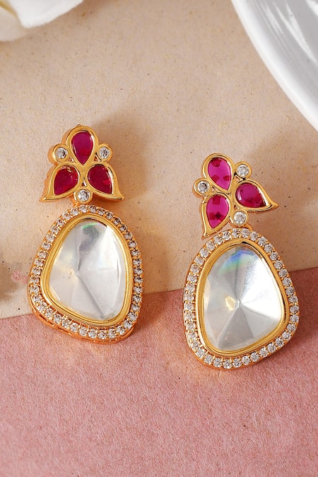 Ishhaara Embellished Polki Stone Drop Earrings 