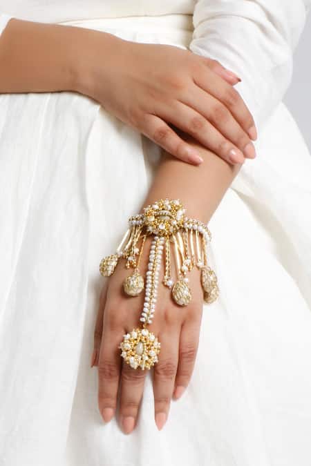 Modern designer golden drops handmade chain bracelet at 1550  Azilaa