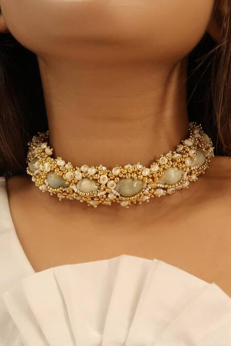 Buy Vaidaan Gold Plated Siselsa Choker at Aza Fashions Buy_Vaidaan_Gold Plated Siselsa Choker_at_Aza_Fashions