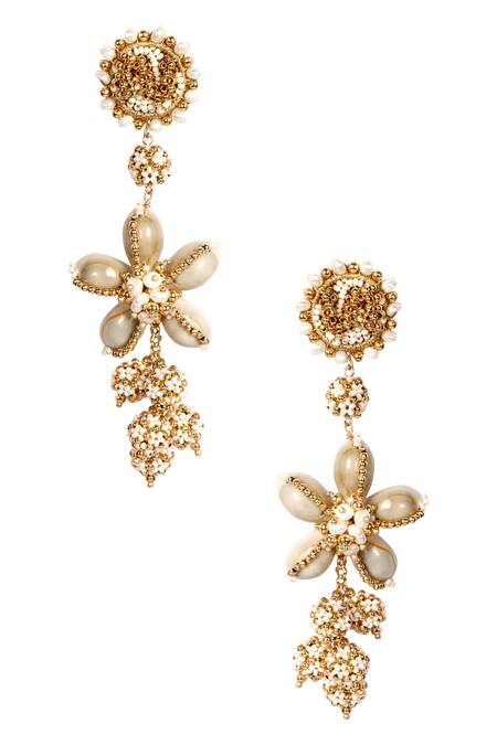 Vaidaan Gold Plated Pearls Predha Seashell Drop Earrings 2