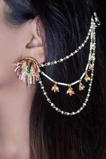 Vaidaan Gold Floral Motif Chandelier Earrings 
