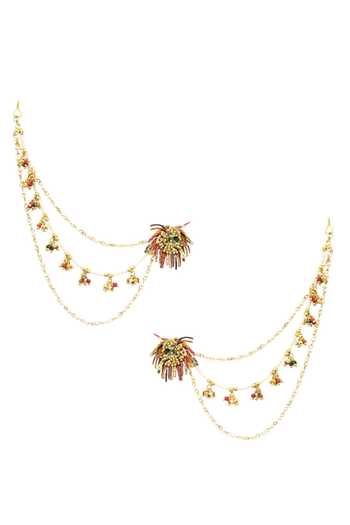 Vaidaan Gold Floral Motif Chandelier Earrings 